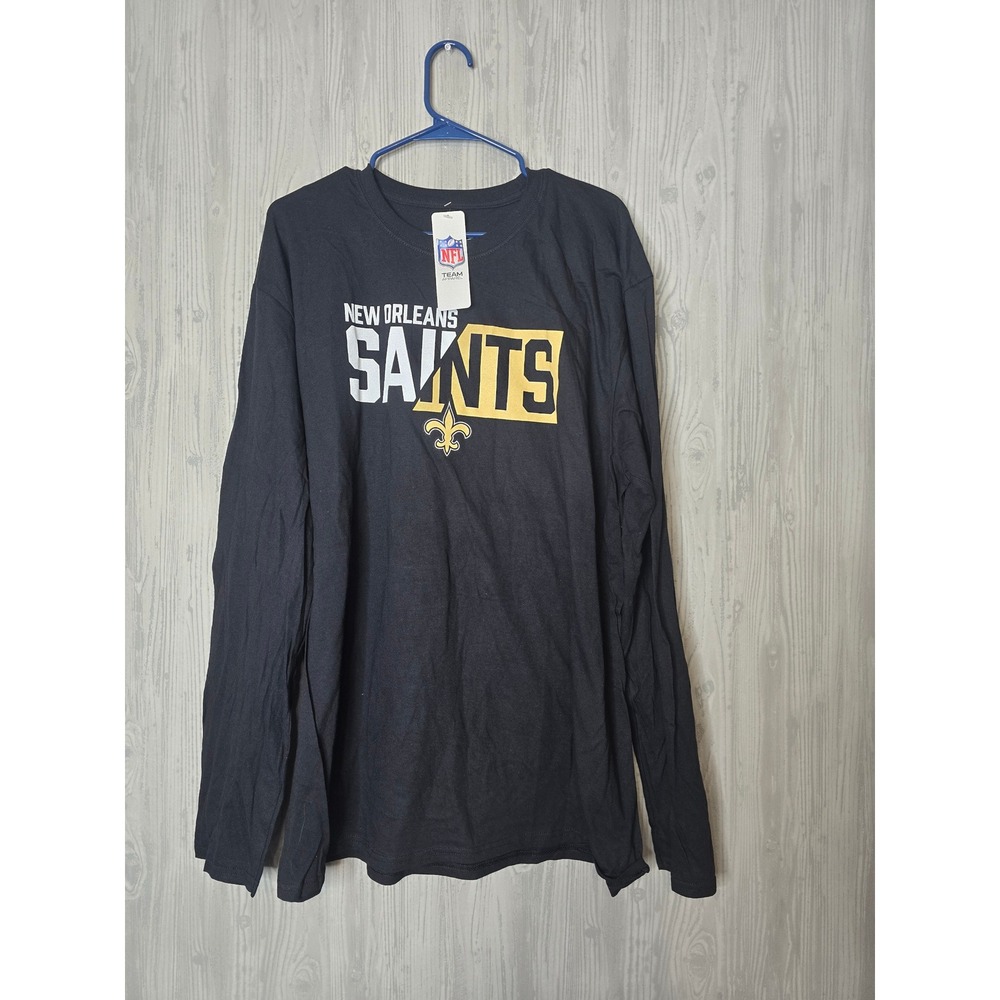 New Orleans Saints Long Sleeve T Shirt Mens 2XL Black Gold NFL Team Apparel NWT